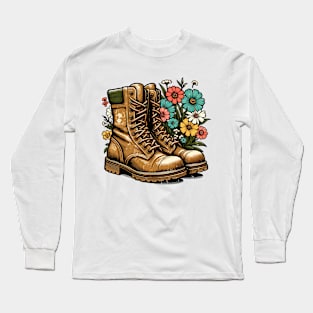 Camping boots with flowers Long Sleeve T-Shirt